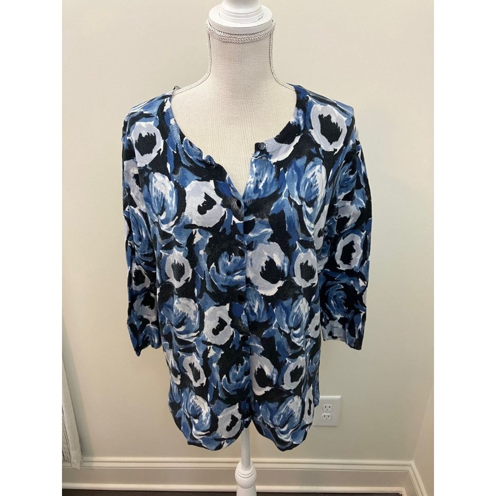 Merona Blue Abstract Floral Print Cardigan Size XL